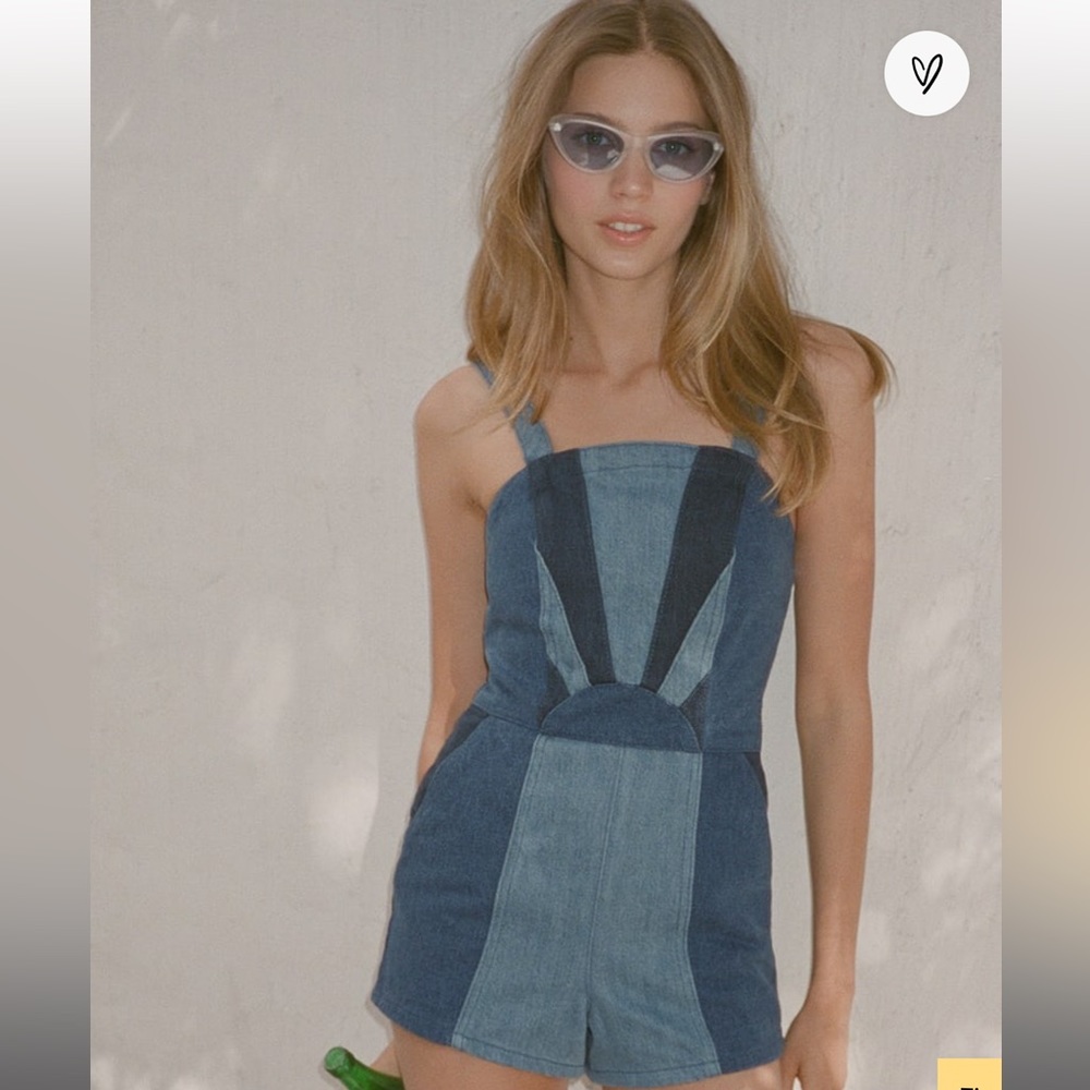 Mixed Emotions Blue Denim Color Block Romper
